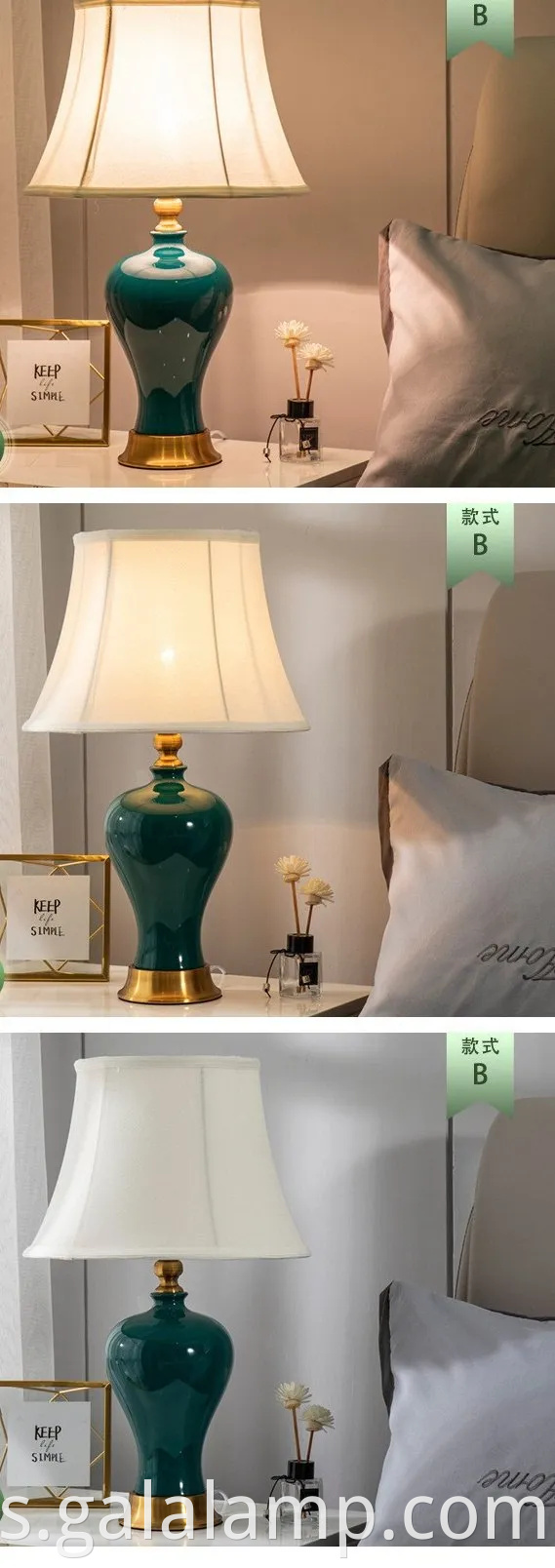 Lámpara de mesa de cerámica verde moderna lámpara de mesa decorativa del palacio